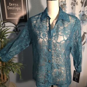 NWT West End Lace Button- Up Blouse